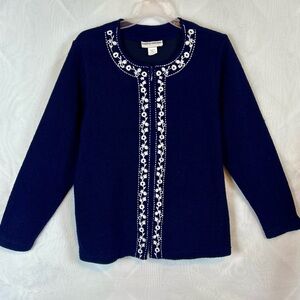 Women’s Cathy Daniels Navy Blue Zip Front Sweater / size Medium